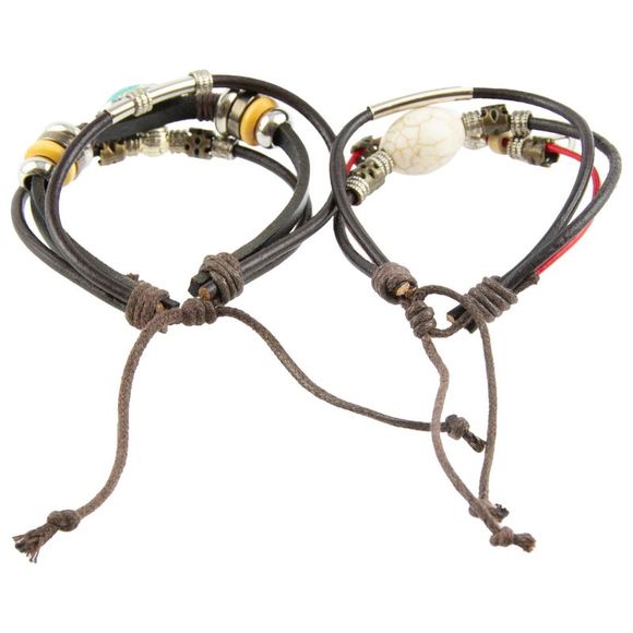 Canyon Sky Turquoise and Howlite Leather Strand Adjustable 2 PC Bracelet Set - Picture 5 of 7